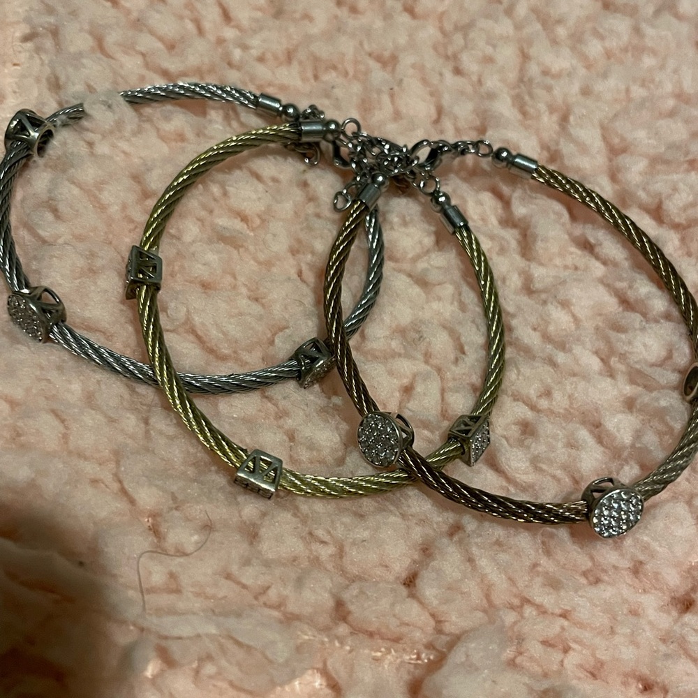 SET of MULTI BRACELET .. GOLD/SILVER/ROSE GOLD. DIAMOND accents